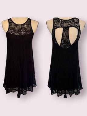 Free People Boho Lace Mini Dress Sleeveless With Open Back Cut Outs Black XS